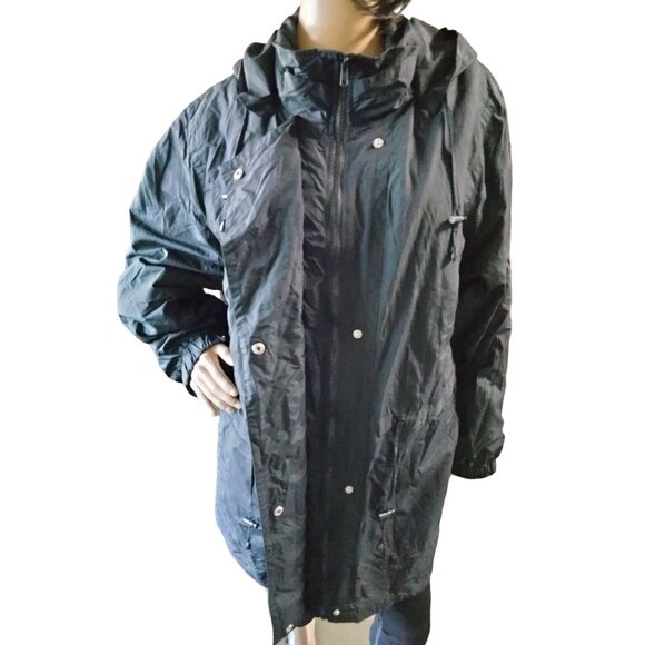 Woman Within Black Removable Hooded Raincoat Snap Button Zipper Closure Size 2X - Picture 5 of 14